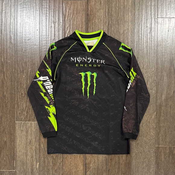 O’Neal Monster Energy Youth Moto MX Jersey Long Sleeve - Black and Green - Picture 1 of 4